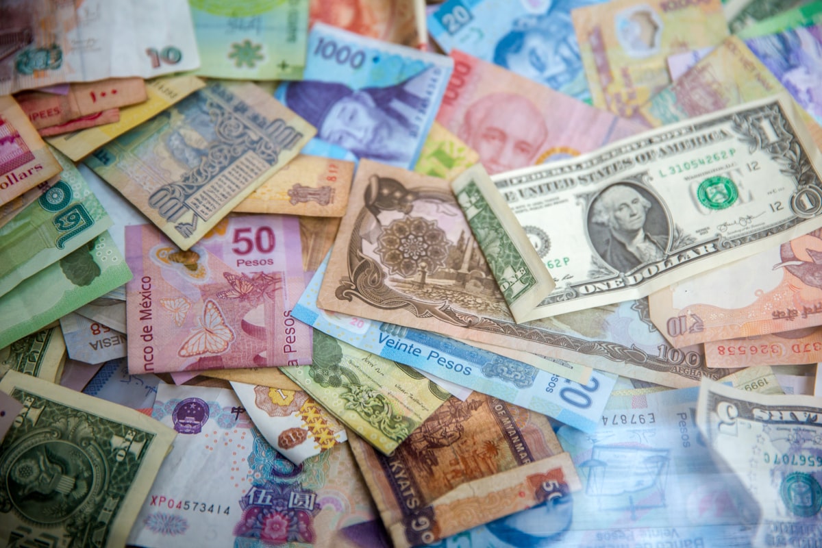 A spread of international currency notes